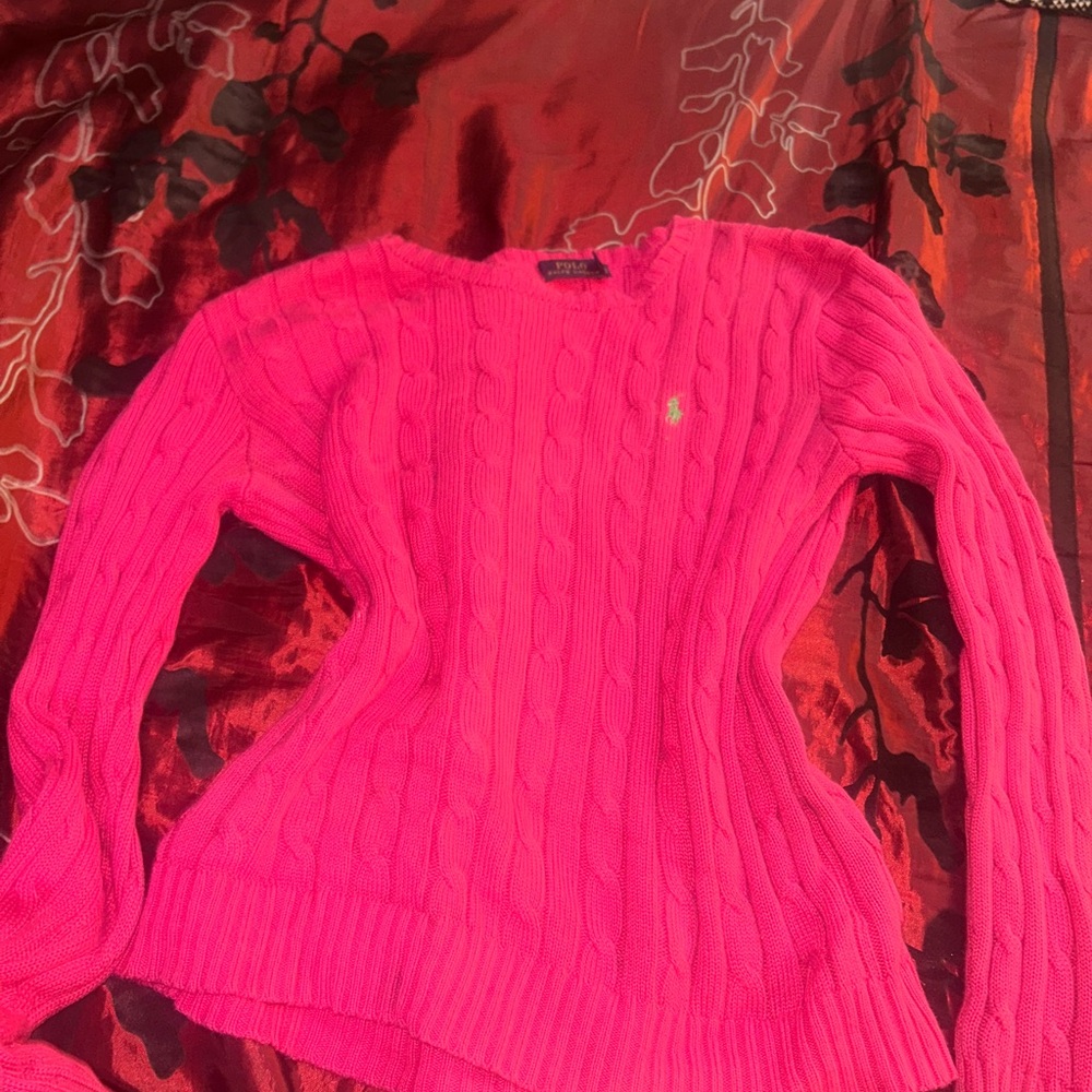 Ralph Lauren Pink Crew Neck Sweater with Ribbed Texture